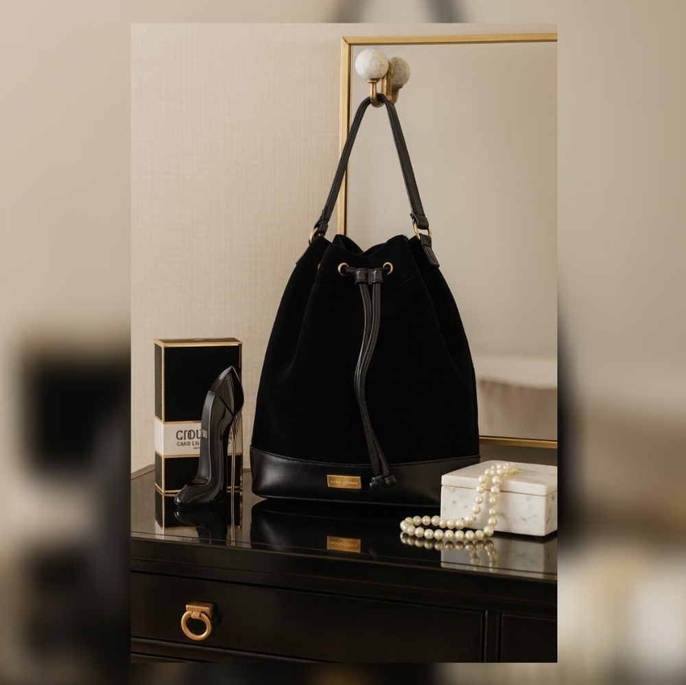 Carolina Herrera Good Girl Black Velvet Drawstring Bag NWT